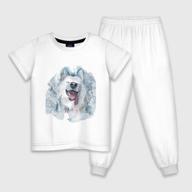 Детская пижама хлопок с принтом Самоед в Кировске, 100% хлопок |  брюки и футболка прямого кроя, без карманов, на брюках мягкая резинка на поясе и по низу штанин
 | животные | лайка | питомцы | самоед | самоедская лайка | собака | собаки