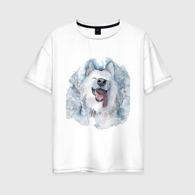 Женская футболка хлопок Oversize с принтом Самоед в Кировске, 100% хлопок | свободный крой, круглый ворот, спущенный рукав, длина до линии бедер
 | животные | лайка | питомцы | самоед | самоедская лайка | собака | собаки