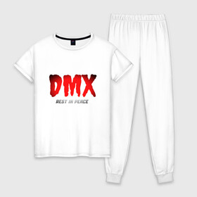 Женская пижама хлопок с принтом DMX - Rest In Peace в Кировске, 100% хлопок | брюки и футболка прямого кроя, без карманов, на брюках мягкая резинка на поясе и по низу штанин | Тематика изображения на принте: dmx | dog | earl simmons | hip hop | music | new york | rap | rapper | rip | ruff ryders | диэмикс | музыка | нью йорк | пёс | рэп | рэпер | хипхоп | эрл симмонс