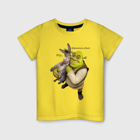 Детская футболка хлопок с принтом Shrek-Donkey в Кировске, 100% хлопок | круглый вырез горловины, полуприлегающий силуэт, длина до линии бедер | dreamworks | shrek | арт | лого | мультфильм | постер | шрек