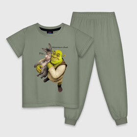 Детская пижама хлопок с принтом Shrek-Donkey в Кировске, 100% хлопок |  брюки и футболка прямого кроя, без карманов, на брюках мягкая резинка на поясе и по низу штанин
 | dreamworks | shrek | арт | лого | мультфильм | постер | шрек