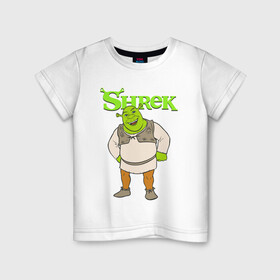 Детская футболка хлопок с принтом Shrek | Шрек (Z) в Кировске, 100% хлопок | круглый вырез горловины, полуприлегающий силуэт, длина до линии бедер | dreamworks | shrek | зелёный огр | мульт | мультфильм | приключения