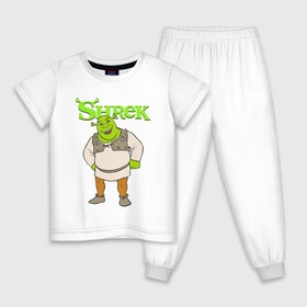 Детская пижама хлопок с принтом Shrek | Шрек (Z) в Кировске, 100% хлопок |  брюки и футболка прямого кроя, без карманов, на брюках мягкая резинка на поясе и по низу штанин
 | dreamworks | shrek | зелёный огр | мульт | мультфильм | приключения