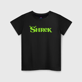 Детская футболка хлопок с принтом Shrek | Logo (Z) в Кировске, 100% хлопок | круглый вырез горловины, полуприлегающий силуэт, длина до линии бедер | dreamworks | logo | shrek | зелёный огр | мульт | мультфильм | приключения