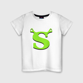 Детская футболка хлопок с принтом Shrek Logo (+спина) (Z) в Кировске, 100% хлопок | круглый вырез горловины, полуприлегающий силуэт, длина до линии бедер | dreamworks | shrek | зелёный огр | мульт | мультфильм | приключения