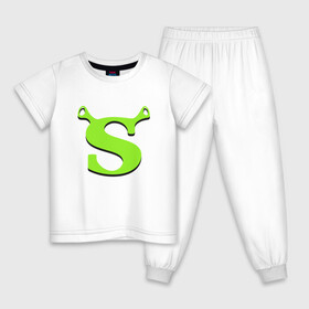 Детская пижама хлопок с принтом Shrek Logo (+спина) (Z) в Кировске, 100% хлопок |  брюки и футболка прямого кроя, без карманов, на брюках мягкая резинка на поясе и по низу штанин
 | dreamworks | shrek | зелёный огр | мульт | мультфильм | приключения
