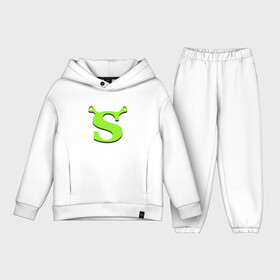 Детский костюм хлопок Oversize с принтом Shrek Logo (+спина) (Z) в Кировске,  |  | dreamworks | shrek | зелёный огр | мульт | мультфильм | приключения