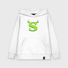 Детская толстовка хлопок с принтом Shrek Logo (+спина) (Z) в Кировске, 100% хлопок | Круглый горловой вырез, эластичные манжеты, пояс, капюшен | dreamworks | shrek | зелёный огр | мульт | мультфильм | приключения