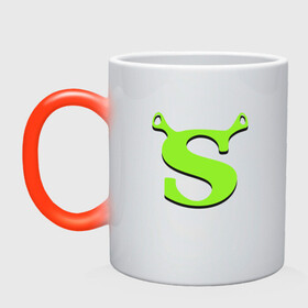 Кружка хамелеон с принтом Shrek Logo (+спина) (Z) в Кировске, керамика | меняет цвет при нагревании, емкость 330 мл | dreamworks | shrek | зелёный огр | мульт | мультфильм | приключения