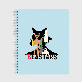 Тетрадь с принтом All beastars в Кировске, 100% бумага | 48 листов, плотность листов — 60 г/м2, плотность картонной обложки — 250 г/м2. Листы скреплены сбоку удобной пружинной спиралью. Уголки страниц и обложки скругленные. Цвет линий — светло-серый
 | Тематика изображения на принте: anime | beastars | аниме | анимэ | биастарс | бистар | большой серый волк | легоси | хару