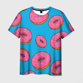 Мужская футболка 3D с принтом Пончики в Кировске, 100% полиэфир | прямой крой, круглый вырез горловины, длина до линии бедер | еда | круг | кружки | пища | пончики | пончики гомера | симпсоны | цветные пончики