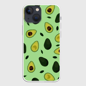 Чехол для iPhone 13 mini с принтом Авокадо в Кировске,  |  | avocado | food | fruit | pattern | vegan | vegetarian | авокадо | веган | вегетарианство | еда | зарядка | зелёная | паттерн | правильное питание | фрукт | фрукты