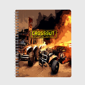 Тетрадь с принтом Crossout Online в Кировске, 100% бумага | 48 листов, плотность листов — 60 г/м2, плотность картонной обложки — 250 г/м2. Листы скреплены сбоку удобной пружинной спиралью. Уголки страниц и обложки скругленные. Цвет линий — светло-серый
 | Тематика изображения на принте: action | crossout | online | tegunvte | выживание | экшен