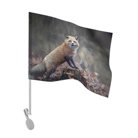 Флаг для автомобиля с принтом Лисица и птичка в Кировске, 100% полиэстер | Размер: 30*21 см | fox | foxy | животное | звери | лиса | лисенок | лисичка | милая | рыжая | фокс