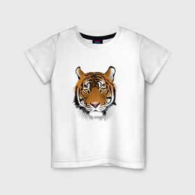 Детская футболка хлопок с принтом Тигр в Кировске, 100% хлопок | круглый вырез горловины, полуприлегающий силуэт, длина до линии бедер | animal | cheetah | forest animal | hunter | tiger | wild animal | гепард | дикое животное | животное | лесное животное | охотник | тигр