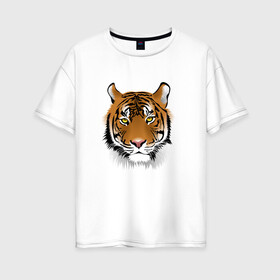 Женская футболка хлопок Oversize с принтом Тигр в Кировске, 100% хлопок | свободный крой, круглый ворот, спущенный рукав, длина до линии бедер
 | animal | cheetah | forest animal | hunter | tiger | wild animal | гепард | дикое животное | животное | лесное животное | охотник | тигр