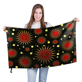 Флаг 3D с принтом солнце | Sun в Кировске, 100% полиэстер | плотность ткани — 95 г/м2, размер — 67 х 109 см. Принт наносится с одной стороны | star | sun | желтый | звезда | красный | солнце | узорчатый | чернить