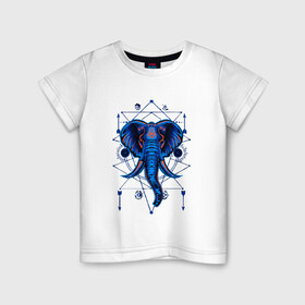 Детская футболка хлопок с принтом Магические знаки Слон в Кировске, 100% хлопок | круглый вырез горловины, полуприлегающий силуэт, длина до линии бедер | голова | индия | магия | неон | орнамент | роспись | слон | стрелы | эзотерика | этнос