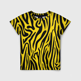 Детская футболка 3D с принтом Тигровые полоски в Кировске, 100% гипоаллергенный полиэфир | прямой крой, круглый вырез горловины, длина до линии бедер, чуть спущенное плечо, ткань немного тянется | абстракция | зоопринт | орнамент | полоски | полосы | пчелиный | тигровый