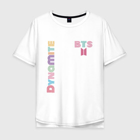 Мужская футболка хлопок Oversize с принтом Dynamite BTS БТС логотип в Кировске, 100% хлопок | свободный крой, круглый ворот, “спинка” длиннее передней части | bangtan | bts | dynamite | бангтан | белая | бтс | логотип | черная