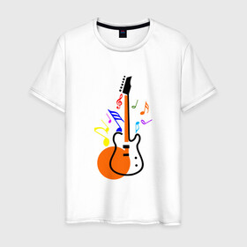 Мужская футболка хлопок с принтом Цветная гитара в Кировске, 100% хлопок | прямой крой, круглый вырез горловины, длина до линии бедер, слегка спущенное плечо. | гитара | звуковая музыка | красивая гитара | музыка