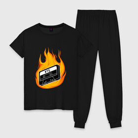 Женская пижама хлопок с принтом BTS FIRE БТС ОГОНЬ в Кировске, 100% хлопок | брюки и футболка прямого кроя, без карманов, на брюках мягкая резинка на поясе и по низу штанин | army | bangtan boys | bt21 | bts | bts stickers | chimmy | cooky | k pop | koya | mang | monster | rap monster | rapmon | rj | rm | shooky | tata | van | бтс | ви | джей хоуп | джонгук | кейпоп | реп монстр | стикеры bts | сюга | чимин | чин