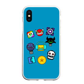 Чехол для iPhone XS Max матовый с принтом Geometry Dash Icons в Кировске, Силикон | Область печати: задняя сторона чехла, без боковых панелей | Тематика изображения на принте: 2d | dash | demon | demons | devil | game | games | geometry | pixel | pixels | skull | smile | геометрия | демон | дьявол | игра | пикслели | платформер | смайл | смайлик | улыбка | череп