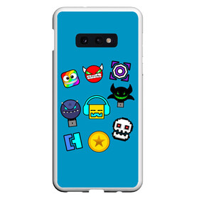 Чехол для Samsung S10E с принтом Geometry Dash Icons в Кировске, Силикон | Область печати: задняя сторона чехла, без боковых панелей | Тематика изображения на принте: 2d | dash | demon | demons | devil | game | games | geometry | pixel | pixels | skull | smile | геометрия | демон | дьявол | игра | пикслели | платформер | смайл | смайлик | улыбка | череп