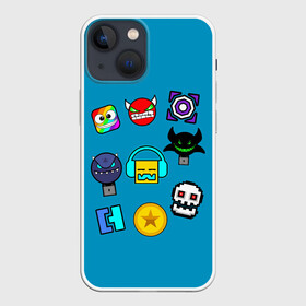 Чехол для iPhone 13 mini с принтом Geometry Dash Icons в Кировске,  |  | Тематика изображения на принте: 2d | dash | demon | demons | devil | game | games | geometry | pixel | pixels | skull | smile | геометрия | демон | дьявол | игра | пикслели | платформер | смайл | смайлик | улыбка | череп