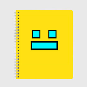 Тетрадь с принтом Geometry Dash Smile в Кировске, 100% бумага | 48 листов, плотность листов — 60 г/м2, плотность картонной обложки — 250 г/м2. Листы скреплены сбоку удобной пружинной спиралью. Уголки страниц и обложки скругленные. Цвет линий — светло-серый
 | 2d | dash | demon | demons | devil | game | games | geometry | pixel | pixels | skull | smile | геометрия | демон | дьявол | игра | пикслели | платформер | смайл | смайлик | улыбка | череп