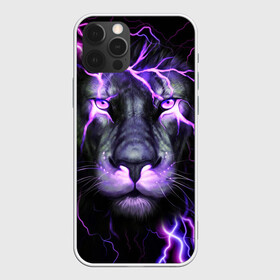 Чехол для iPhone 12 Pro Max с принтом НЕОНОВЫЙ ЛЕВ  NEON LION в Кировске, Силикон |  | lion | neon | голова | гроза | дикая кошка | животные | кот | кошка | лев | молния | неон | тигр | хищник