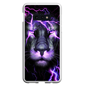 Чехол для Samsung S10E с принтом НЕОНОВЫЙ ЛЕВ  NEON LION в Кировске, Силикон | Область печати: задняя сторона чехла, без боковых панелей | lion | neon | голова | гроза | дикая кошка | животные | кот | кошка | лев | молния | неон | тигр | хищник