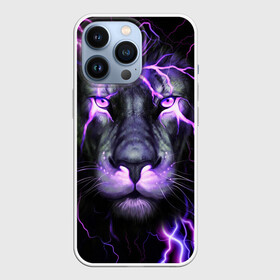 Чехол для iPhone 13 Pro с принтом НЕОНОВЫЙ ЛЕВ  NEON LION в Кировске,  |  | lion | neon | голова | гроза | дикая кошка | животные | кот | кошка | лев | молния | неон | тигр | хищник