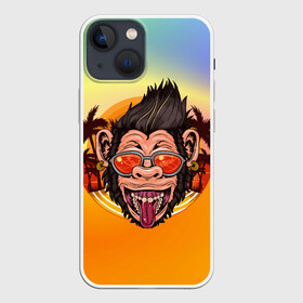 Чехол для iPhone 13 mini с принтом Веселая обезьяна в очках в Кировске,  |  | закат | лето | обезьяна | очки | пальмы | побережье