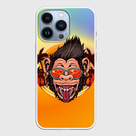 Чехол для iPhone 13 Pro с принтом Веселая обезьяна в очках в Кировске,  |  | закат | лето | обезьяна | очки | пальмы | побережье