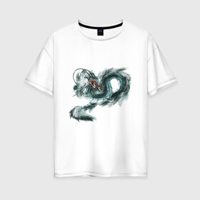 Женская футболка хлопок Oversize с принтом Jade dragon в Кировске, 100% хлопок | свободный крой, круглый ворот, спущенный рукав, длина до линии бедер
 | art | dragon | illustration | jade | print | драконы | япония