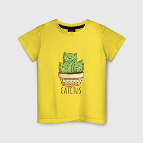 Детская футболка хлопок с принтом Котики Кактусы Catctus в Кировске, 100% хлопок | круглый вырез горловины, полуприлегающий силуэт, длина до линии бедер | cactus | cat | cats | cute cactus | english words | kitten | kitty | puss | pussy | pussycat | кактус в горшке | киски | кисы | котёнок | котики | коты в виде кактусов | коты кактусы | котята | котята кактусы | котятки | кошечки | кошка | мил