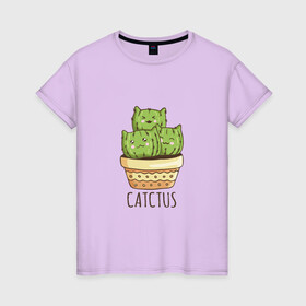 Женская футболка хлопок с принтом Котики Кактусы Catctus в Кировске, 100% хлопок | прямой крой, круглый вырез горловины, длина до линии бедер, слегка спущенное плечо | cactus | cat | cats | cute cactus | english words | kitten | kitty | puss | pussy | pussycat | кактус в горшке | киски | кисы | котёнок | котики | коты в виде кактусов | коты кактусы | котята | котята кактусы | котятки | кошечки | кошка | мил