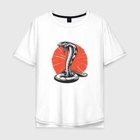 Мужская футболка хлопок Oversize с принтом Японская Кобра | Japan Cobra в Кировске, 100% хлопок | свободный крой, круглый ворот, “спинка” длиннее передней части | art | asp | aspid | cobra kai | japanese | poison | poisoned | red sun | snake | vemonous | venom | viper | арт | вайпер | восходящее солнце | змея | иллюстрация | кобра кай | красное солнце | рисунок кобры | солнце | яд | яд