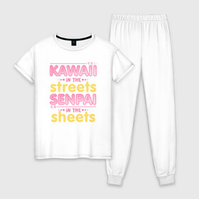 Женская пижама хлопок с принтом Kawaii in the streets в Кировске, 100% хлопок | брюки и футболка прямого кроя, без карманов, на брюках мягкая резинка на поясе и по низу штанин | ahegao | anime | baka | chibi | desu | japan | kohai | nani | neko | otaku | senpai | sensei | waifu | weeaboo | weeb | аниме | анимешник | анимешница | ахегао | бака | вайфу | виабу | десу | кохай | культура | нани | неко | отаку | сенпай | сенсеи | трен