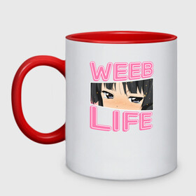 Кружка двухцветная с принтом Weeb life в Кировске, керамика | объем — 330 мл, диаметр — 80 мм. Цветная ручка и кайма сверху, в некоторых цветах — вся внутренняя часть | ahegao | anime | baka | chibi | desu | japan | kohai | nani | neko | otaku | senpai | sensei | waifu | weeaboo | weeb | аниме | анимешник | анимешница | ахегао | бака | вайфу | виабу | десу | кохай | культура | нани | неко | отаку | сенпай | сенсеи | трен