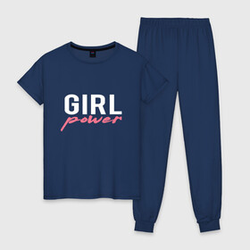 Женская пижама хлопок с принтом Girl power в Кировске, 100% хлопок | брюки и футболка прямого кроя, без карманов, на брюках мягкая резинка на поясе и по низу штанин | girl power | женские права | равноправие | фем | феминизм