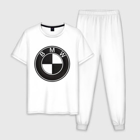 Мужская пижама хлопок с принтом BMW LOGO CARBON в Кировске, 100% хлопок | брюки и футболка прямого кроя, без карманов, на брюках мягкая резинка на поясе и по низу штанин
 | bmw | абстракция | авто | автомобиль | бмв | карбон | лого | логотип | машина | скорость