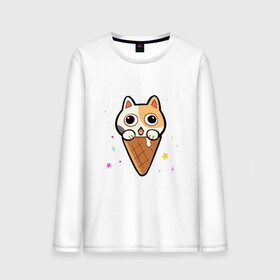 Мужской лонгслив хлопок с принтом Ice Cream Cat в Кировске, 100% хлопок |  | animal | cat | cute | kitty | meow | друг | животные | киска | китти | кот | котенок | котик | котэ | кошечка | кошка | милый | мороженое | мур | мяу | питомец | тигр