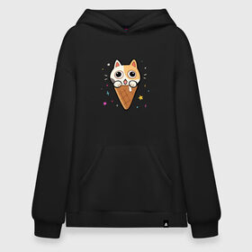 Худи SuperOversize хлопок с принтом Ice Cream Cat в Кировске, 70% хлопок, 30% полиэстер, мягкий начес внутри | карман-кенгуру, эластичная резинка на манжетах и по нижней кромке, двухслойный капюшон
 | animal | cat | cute | kitty | meow | друг | животные | киска | китти | кот | котенок | котик | котэ | кошечка | кошка | милый | мороженое | мур | мяу | питомец | тигр