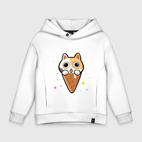 Детское худи Oversize хлопок с принтом Ice Cream Cat в Кировске, френч-терри — 70% хлопок, 30% полиэстер. Мягкий теплый начес внутри —100% хлопок | боковые карманы, эластичные манжеты и нижняя кромка, капюшон на магнитной кнопке | animal | cat | cute | kitty | meow | друг | животные | киска | китти | кот | котенок | котик | котэ | кошечка | кошка | милый | мороженое | мур | мяу | питомец | тигр