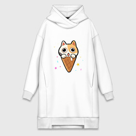 Платье-худи хлопок с принтом Ice Cream Cat в Кировске,  |  | animal | cat | cute | kitty | meow | друг | животные | киска | китти | кот | котенок | котик | котэ | кошечка | кошка | милый | мороженое | мур | мяу | питомец | тигр