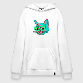 Худи SuperOversize хлопок с принтом Hipster Cat в Кировске, 70% хлопок, 30% полиэстер, мягкий начес внутри | карман-кенгуру, эластичная резинка на манжетах и по нижней кромке, двухслойный капюшон
 | animal | cat | cute | kitty | meow | друг | животные | киска | китти | кот | котенок | котик | котэ | кошечка | кошка | милый | мур | мяу | питомец | тигр