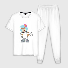 Мужская пижама хлопок с принтом Сэнди в Кировске, 100% хлопок | брюки и футболка прямого кроя, без карманов, на брюках мягкая резинка на поясе и по низу штанин
 | sponge bob | spongebob squarepants | губка боб | губка боб квадратные штаны | спанч боб