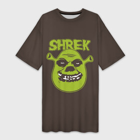 Платье-футболка 3D с принтом Shrek. True Ogre в Кировске,  |  | Тематика изображения на принте: charming | donkey | fiona | forever | gonna | is | me | once | pinocchio | roll | shrek | somebody | the | told | world | артур | в | гарольд | дракон | кот | лорд | мерлин | навсегда | огр | осел | пиноккио | пряник | сапогах | фаркуад | фиона